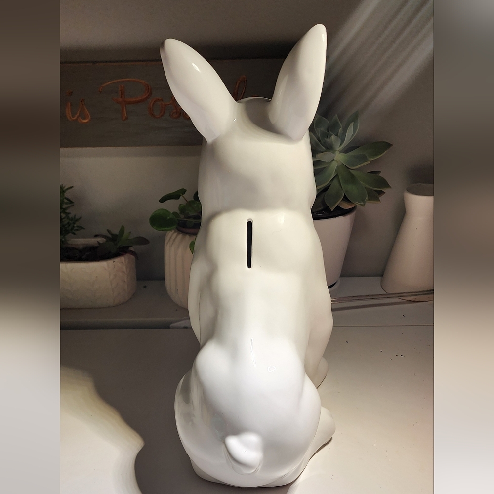 French Bulldog Statue 1 ftFigurine Rabbit Ears White Ceramic Decor - Picture 4 of 4